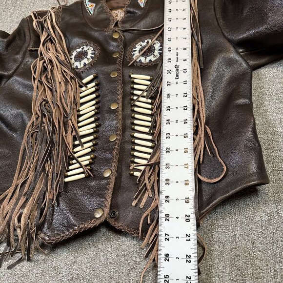 Leather Gallery NWT Deadstock Western Cowgirl Fringe Beaded Brown Coat Sz Medium - Picture 6 of 8